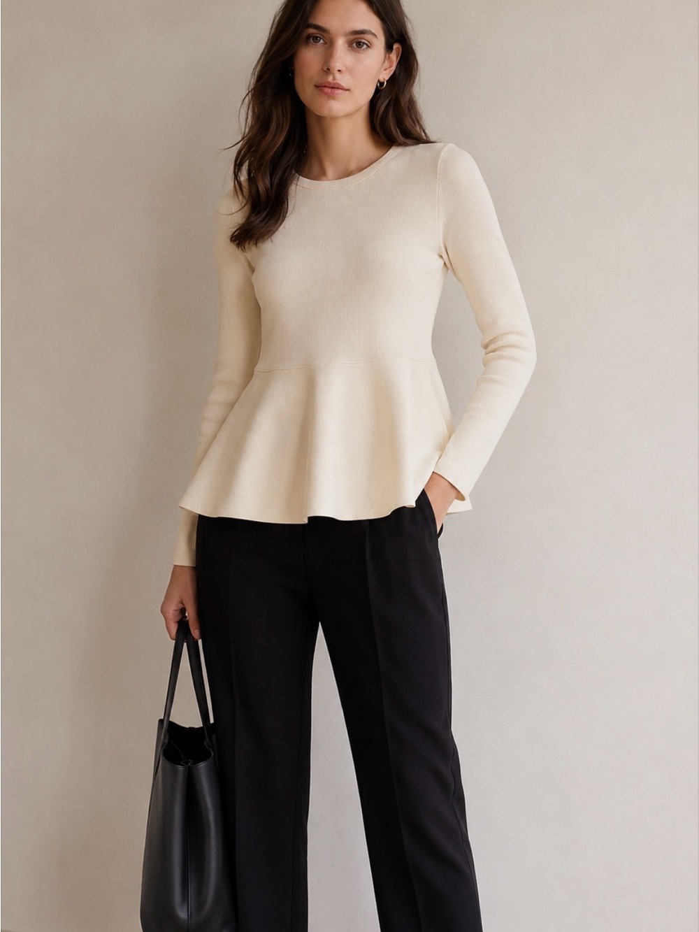 Theory Cream Peplum Long-Sleeve Top size L
